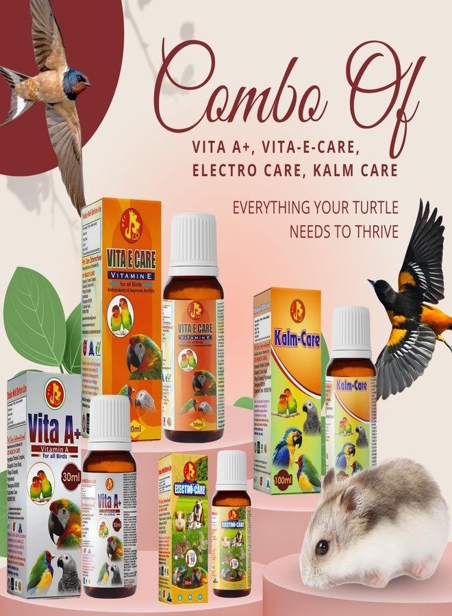 Sage Square Pet Care International Bird Stress Relief Combo - Vita A+, Vita E-Care, Electro Care (30ml) & Electro Care (100ml) - Eye & Feather Health, Immunity Boost, Stress Recovery & Support - Image 2